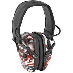 Howard Leight over ear hearing protection with red white and blue color